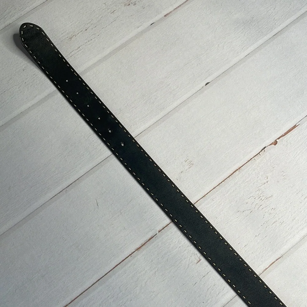 Anne Klein L Belt Black Exposed Stitching Large Ladies Leather Silver Hardware - Picture 12 of 13